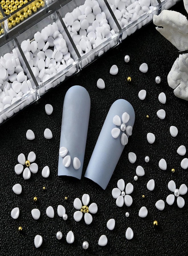 SILPECWEE White Petals Flower Nail Charms 5D Embossed Resin Flowers Charms for Acrylic Nails Pearls Gold Nail Beads Floral Nail Art Charms Spring Summer Nail Jewelry Decoration for Women - Image 3